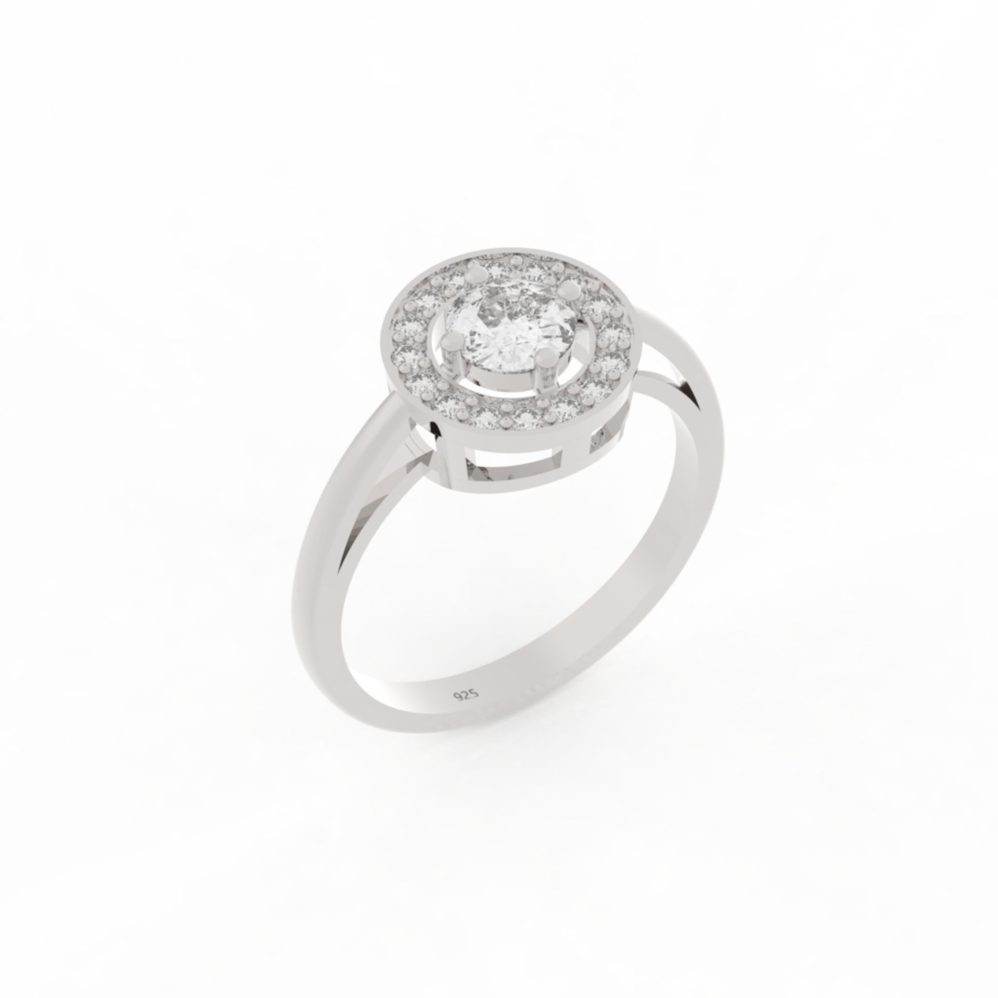 Solitaire Halo Engagement Ring White Gold Plated, Hallmarked 925 Sterling Silver White Gold